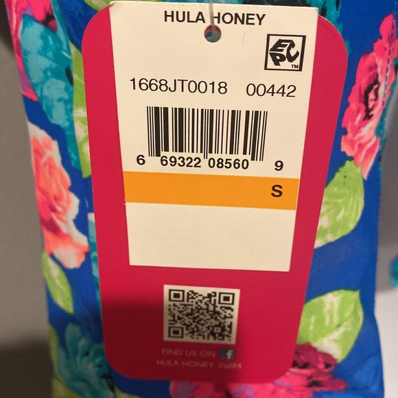 Hula Honey Blue Floral Tankini Top Padded Cups Small New 4/25 - Picture 3 of 3